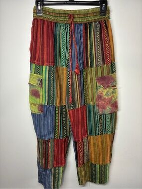 Patchwork Multicolor Wide-Leg Pants with Drawstring Waist